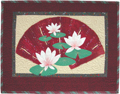 Red Fan with Water Lilies